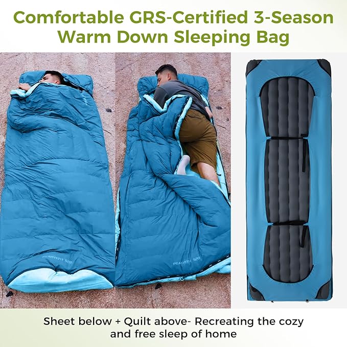 ATEPA Down Sleeping Bag for Adults, Recycled Ultralight 35°F 40°F 45°F 50°F 650FP / 700FP 3 Season Compact Sleeping Bags with Compression Sack for Backpacking Camping Hiking, Can Be Attached to Pad