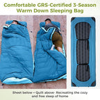 ATEPA Down Sleeping Bag for Adults, Recycled Ultralight 35°F 40°F 45°F 50°F 650FP / 700FP 3 Season Compact Sleeping Bags with Compression Sack for Backpacking Camping Hiking, Can Be Attached to Pad