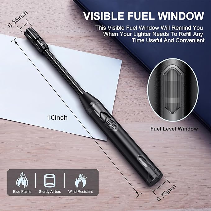 Torch Lighter Refillable Butane Lighter Long Flexible Neck Multipurpose Lighter for Candles Grill BBQ Fireplaces Kitchen Camping (No Prefilled)