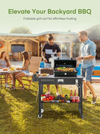 FOHERE Folding Grill Cart for Blackstone 16-28 Inch Griddle, Portable Outdoor BBQ Prep Table with Wheels & Paper Towel Holder, Stand for Camping, Patio, Tailgating