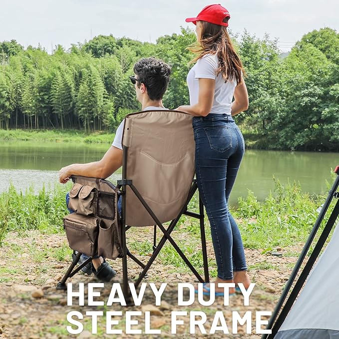 TIMBER RIDGE Oversized Folding Camping Chair High Back Heavy Duty for Adults Support up to 500lbs with Cup Holder, Side Pocket Cooler Bag 2 Pack