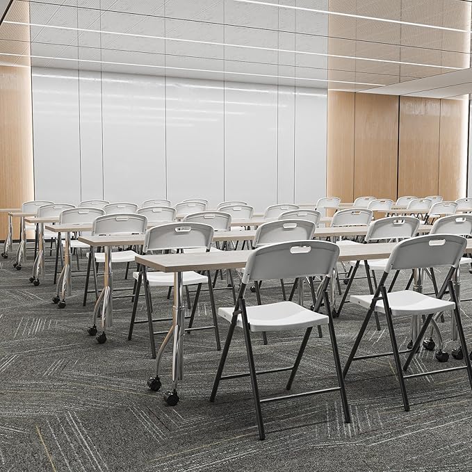 Bonnlo 8-Pack White Plastic Folding Chairs, Portable Seat with Sturdy Steel Frame for Indoor & Outdoor Use, Perfect for Banquet, Party, Wedding, Office, and Camping