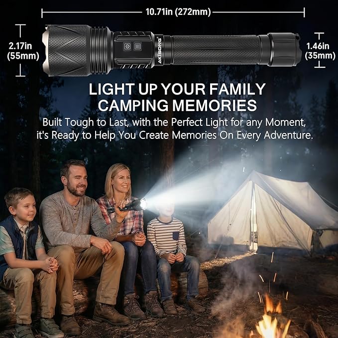 Rechargeable Flashlight 10,000 High Lumens, 70W XHP360 LED Super Bright Tactical Zoomable Flashlights with USB Output, Large Capacity Powered Waterproof Flash Light for Emergencies, Camping, Hunting
