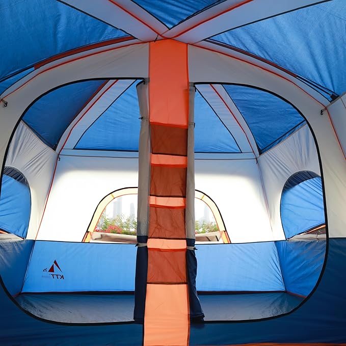 KTT Extra Large Tent 10-12-14 Person(Style-B),Family Cabin Tents,2 Rooms,3 Doors and 3 Windows with Mesh,Straight Wall,Waterproof,Double Layer,Big Tent for Outdoor,Picnic,Camping,Family Gathering