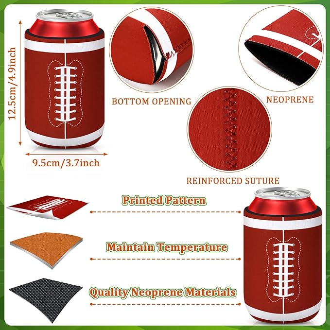 18 Pack Football Can Cooler Sleeves Beer Drink Can Bottle Cooler Sleeves Cooler Collapsible for Football Lovers Party Birthday Themed Party Decorations Supplies Favors
