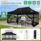 COBIZI 10x20 Canopy Tent, Heavy Duty Pop up Canopy with Sidewalls, Waterproof Easy Setup Canopy with Mosquito Netting, Outdoor Instant Screen Tents for Parties, Wedding with Roller Bag, Black