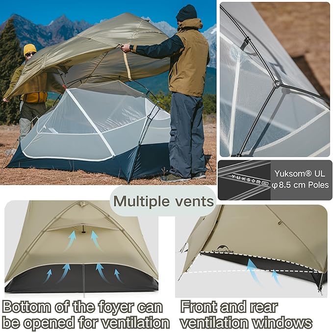 Naturehike Mongar UL Tent [2025 Upgrade] - 1-2 Person Ultralight 3 Season Camping Tent, Waterproof One Person Two Person Backpacking Tent for Hiking, Cycling, Easy Setup