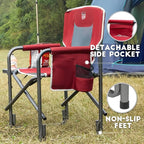 TIMBER RIDGE Lightweight Oversized Camping Chair, Aluminum Directors Chair with Side Table for Outdoor Camping, Lawn, Picnic and Fishing, Supports 400lbs, Red 2PCS