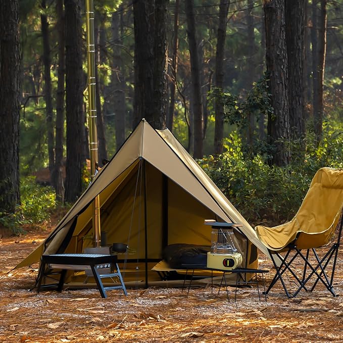 Hot Tent with Stove Jack, 4-Season Waterproof Chalet Tent, Easy Setup Weather-Resistant Shelter for Winter Camping & Outdoor Adventures
