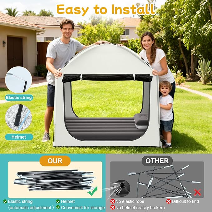 Inflatable Toddler Travel Bed with Tent - Kids Air Mattress with High-Speed Pump - Portable Blow Up Air Cribs with Safety Sides & Carry Bag - Lightweight Camping Tent for Outdoor - khaki & Grey 67inch