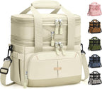 Lunch Box For Men Women Double Deck Insulated Lunch Bag For Men Woman Leakproof Expandable Cooler Bag with Adjustable Shoulder Strap for Kids Shool Work Picnic Camping(Beige,Large)