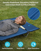 Gonex 31.5" Extra Wide Camping Cot with Premium Pillow Pocket Supports 350lbs, Portable Ultralight Folding Cot Bed for Adults Travel, Beach, Home, Sleeping (Blue)