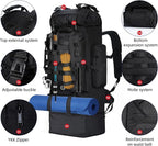 70L/100L Camping Hiking Backpack with Rain Cover, Expandable Large Military Tactical Backpack, Waterproof Molle Racksack Travel Backpacking Daypack for Climbing Trekking (Black)