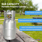Flame King 5LB Aluminum Propane Tank with Gauge & OPD Valve, Corrosion-Resistant and Rust-Free, Lightweight, Great for Marine Applications, Grills and BBQs, Camping, Fishing, & Outdoor Activities