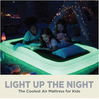 The Shrunks Inflatable Travel Bed with LED & Remote – Portable Kids Air Mattress for Travel, Camping & Sleepovers – Blow Up Bed with Glowing Halo Designed for Balance – Toddler Size
