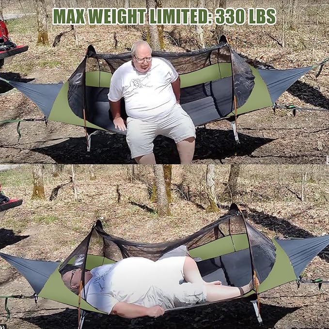Night Cat Flat Lay Hammock Tent with Mosquito Net Waterproof Rainfly for 1 Person Backpacking Hiking Camping Lightweight 330LBS 87x28x19in