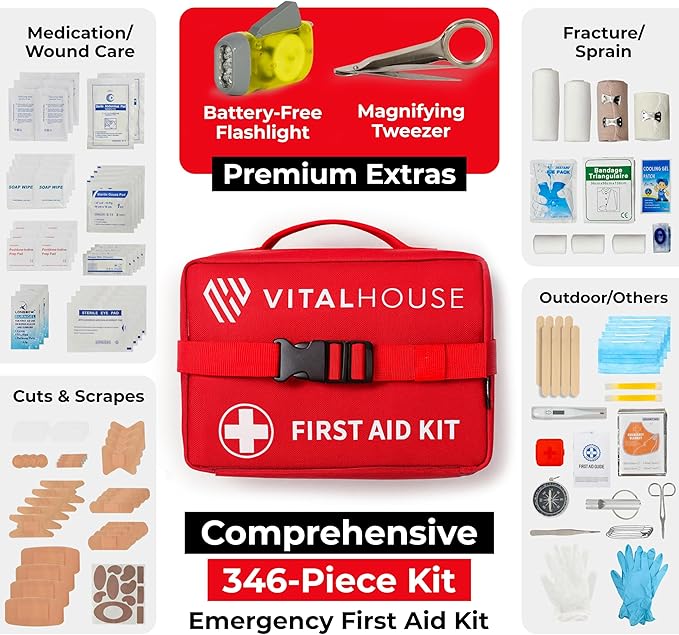 346-Piece First Aid Kit with Tourniquet & Steri-Strips – Physician-Designed Emergency & Trauma Supplies, Waterproof Survival Bag for Home, Car, Travel & Outdoor