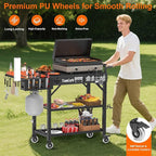 TomCare Grill Table with 3-Tier Storage Shelves Lockable Wheels Grill Cart with Silicone Grill Mat Heavy Duty Outdoor Tabletop Griddle Stand Holds 500Lbs Fits 22” Blackstone Ninja Cuisinart BBQ Grill