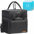 Lunch Bag-Double Deck Insulated Lunch Box for Men Women, Soft Leakproof Thickened Cooler Bag for Work , Picnic, Outdoor, Camping, Travel with 2 Ice Packs(Black，15L)