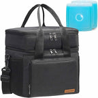 Lunch Bag-Double Deck Insulated Lunch Box for Men Women, Soft Leakproof Thickened Cooler Bag for Work , Picnic, Outdoor, Camping, Travel with 2 Ice Packs(Black，15L)