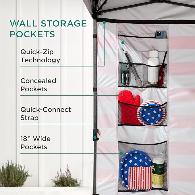 Best Choice Products 10x10ft Pop Up Canopy Tent with Sidewall, 1 Person 1 Minute Set Up, Carry Case, 4 Weight Bags - American Flag