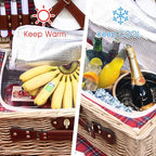 Wicker Picnic Basket for 4 with Waterproof Picnic Blanket and Insulated Cooler, Willow Hamper for Camping, Outdoors, Photoshoot, or a Birthday, Valentine’s Day, Wedding Gift