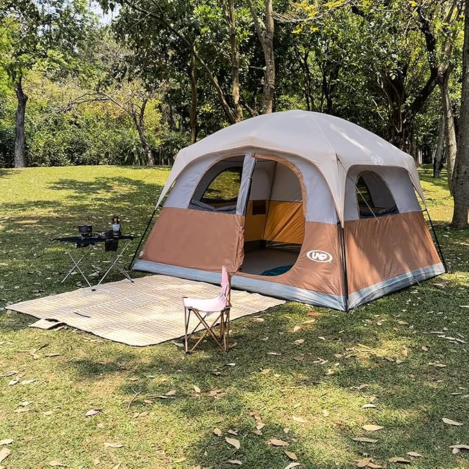 UNP Tents 6 Person Waterproof Windproof Easy Setup,Double Layer Family Camping Tent with 1 Mesh Door & 5 Large Mesh Windows -10'X9'X78in(H)