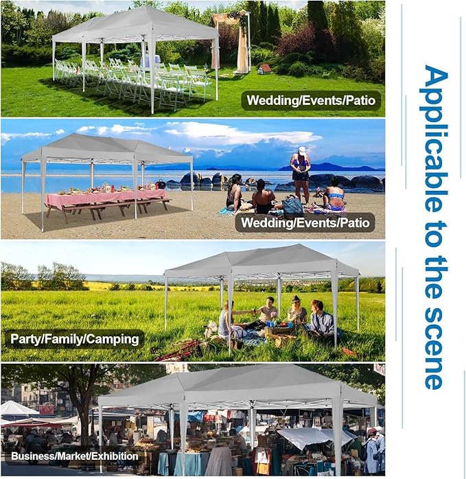 COBIZI 10x20 Pop Up Canopy Tent with 6 Sidewalls Party Tents Waterproof UPF 50+ Commercial Instant Outdoor Events Tent for Parties Markets Backyard, Ropes（10 x 20 ft Gray