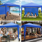 10x10 Pop Up Canopy with Sidewalls, Outdoor Instant Canopy Tent with Carry Bag for Commercial Events, Camping, Backyard Parties - Blue