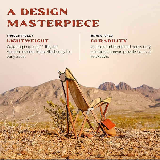CHAMA Vaquero Chair & Travel Bag - Slate and Bone- Beautiful Outdoor Wood and Canvas Portable Folding Chair Ideal for Camping, Patios, Lawns, or Indoor Use - Supports 300 lbs