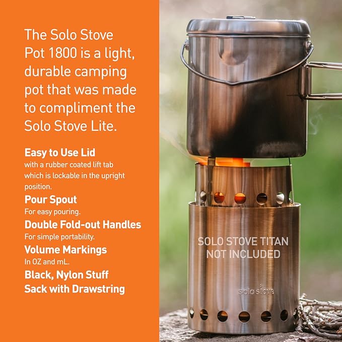 Solo Stove Pot 1800 Stainless Steel Companion Pot Great Cookware for Backpacking Camping Survival Backpacking Kitchen and Cooking Simple Equipment Set & Accessories for Hiking Campfires and Adventure