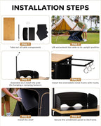 KingCamp Bamboo Camp Kitchen Station, Folding Overland Camping Kitchen Table Hooks Portable Outdoor Cooking with Adjustable Lantern Pole & Windshield Storage Organizer for Tailgating BBQ Picnic RV
