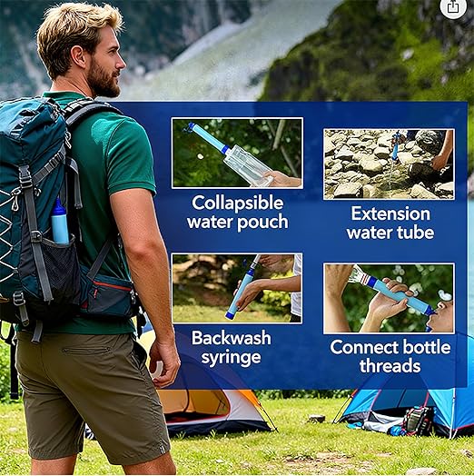 Gifts for Men Christmas Personal Water Filter Straw - Portable Survival Filtration Gear & Family Travel Essentials for Emergency Preparedness, Hiking, Camping, Backpacking & Outdoor Activities