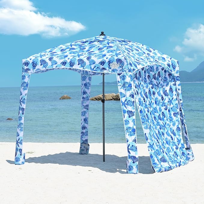 Qipi Beach Cabana - Easy to Set Up Canopy, Waterproof, Portable 6' x 6' Beach Shelter, Included Side Wall, Shade with UPF 50+ UV Protection, Ultimate Sun Umbrella - for Kids, Family & Friends