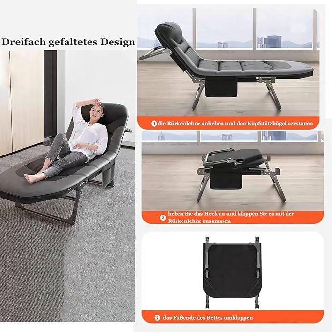 Portable Cot for Camping Adult, Folding Camping Cot with Thick Mattress, Pillow, Adjustable Cots for Sleeping with Pad, 26" Wide, Outdoor Lounge Chair for Home Office Nap Beach Travel Hiking (Grey 2)