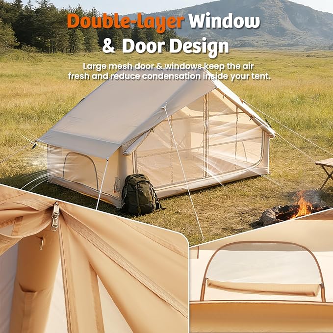 YOLENY 2-4 Person Inflatable Tents for Camping, Quick Setup in 2 Minutes with Hand Pump, 4-Season Waterproof Windproof Oxford Blow Up Tent