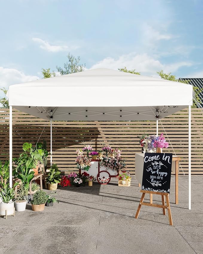 10x10FT Pop Up Canopy, Outdoor Canopy Tent with SandBag & Carry Bag for Commercial Events, Camping, Backyard Parties, White