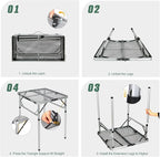 RedSwing Portable Grill Table for Outside, Aluminum Folding Grill Stand Table for Outdoor Camping Picnic BBQ, Lightweight Adjustable Height, 24"x24"x9.8"/27" Sliver