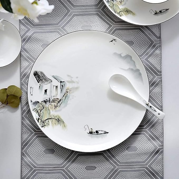Dinnerware Set Dinner Party Tableware Service Set Ceramics Dinnerware Sets, Porcelain Cereals Bowls/Steak Plates/Soup Pot | 50 Pieces Chinese Style Bone China Dinner Combination Se