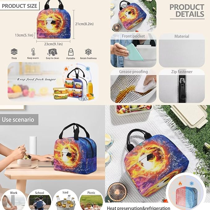 Football School Backpack 17 Inch with Lunch Box and Water Bottle Bag Large Capacity Pencil Case Lightweight Teen Bookbag for Boys Ages 8-16 Kindergarten Elementary Middle Camping Travel