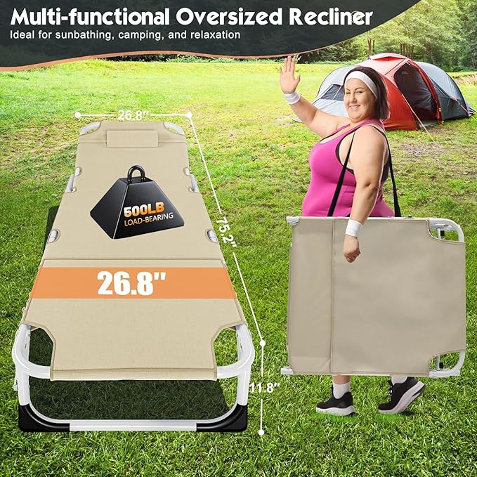 MOPHOTO Folding Chaise Lounge Chair 5-Position, Folding Cot, Heavy Duty Patio Chaise Lounge Beach Chair with Face Hole for Outside, Poolside, Beach, Lawn, Camping