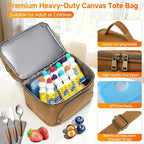 Lunch Box For Men with 2 XL icepacks,Sturdy Waxed Canvas Lunch Bag for Men,Soft adult Cooler Bag for Construction Sites,Work,Picnic and Hiking12-Can(10.5L) 10"x9.5"x7" (Biscuit Yellow)