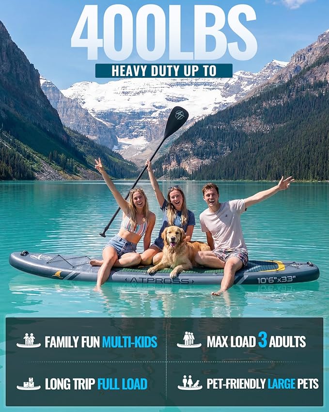10'6''x33''Inflatable Stand Up Paddle Board, 400lbs Extra Wide Blow Up Paddle Board with Kayak Seat, Premium SUP Accessories Kit & Backpack, Non-Slip Stable Deck Boat for Yoga Fishing Surf