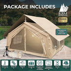 Coody Inflatable Canvas Camping Tents with Stove Jack – Premium Air Beam Family Glamping Tent, Breathable Cotton Canvas, Fast Setup Air Tent with Pump