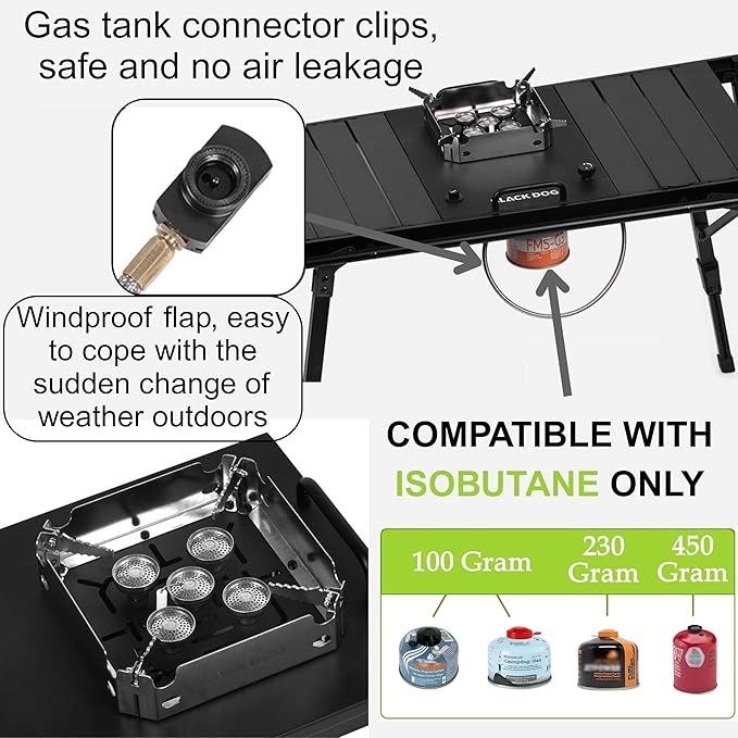 Blackdog Camping Stove,IGT portable Gas stove,7200w/24500Btu,Windproof flap,Electronic ignition,Fire power adjustment,Backpacking,Folding,Compatible with ISOBUTANE
