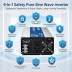 3000W Pure Sine Wave Inverter DC 48V to AC 110V 120V Power Inverter with Dual AC Outlets & Hardwire Terminal & LED Display for Solar,Home Backup Power,Outdoor Over 90% Efficiency