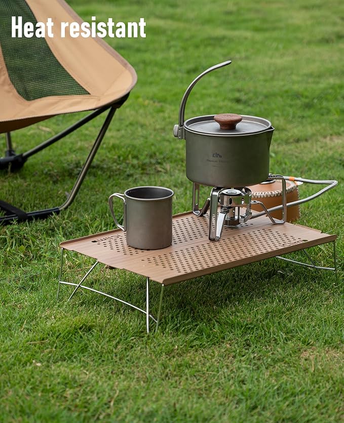 iClimb Mini Solo Folding Table Ultralight Compact for Backpacking Camping Hiking Beach Picnic (Nature - S)