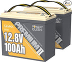 Power Queen 2 Pack Mini LiFePO4 Lithium Battery, 12V 100Ah Battery with Built-in 100A BMS, 1280Wh Energy, Up to 15000 Cycles, 10-Year Lifespan for Home Solar Energy System, RV, Camping