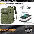 Tactical Backpack 45L Army Military Rucksack, Water Resistant MOLLE Pack, Large 3 Day Bug Out Bag for Men & Women, Durable Outdoor Gear for Hiking, Camping, Hunting, Travel(ArmyGreen)