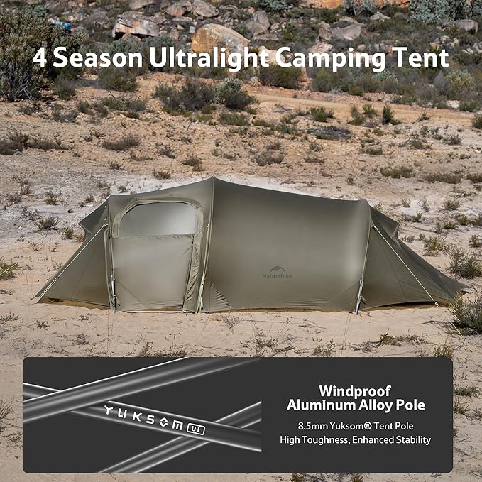 Naturehike Opalus 4 Season Camping Tent, Waterproof 2-3 Person Backpacking Tent, Double Layer Tunnel Winter Tents for Camping